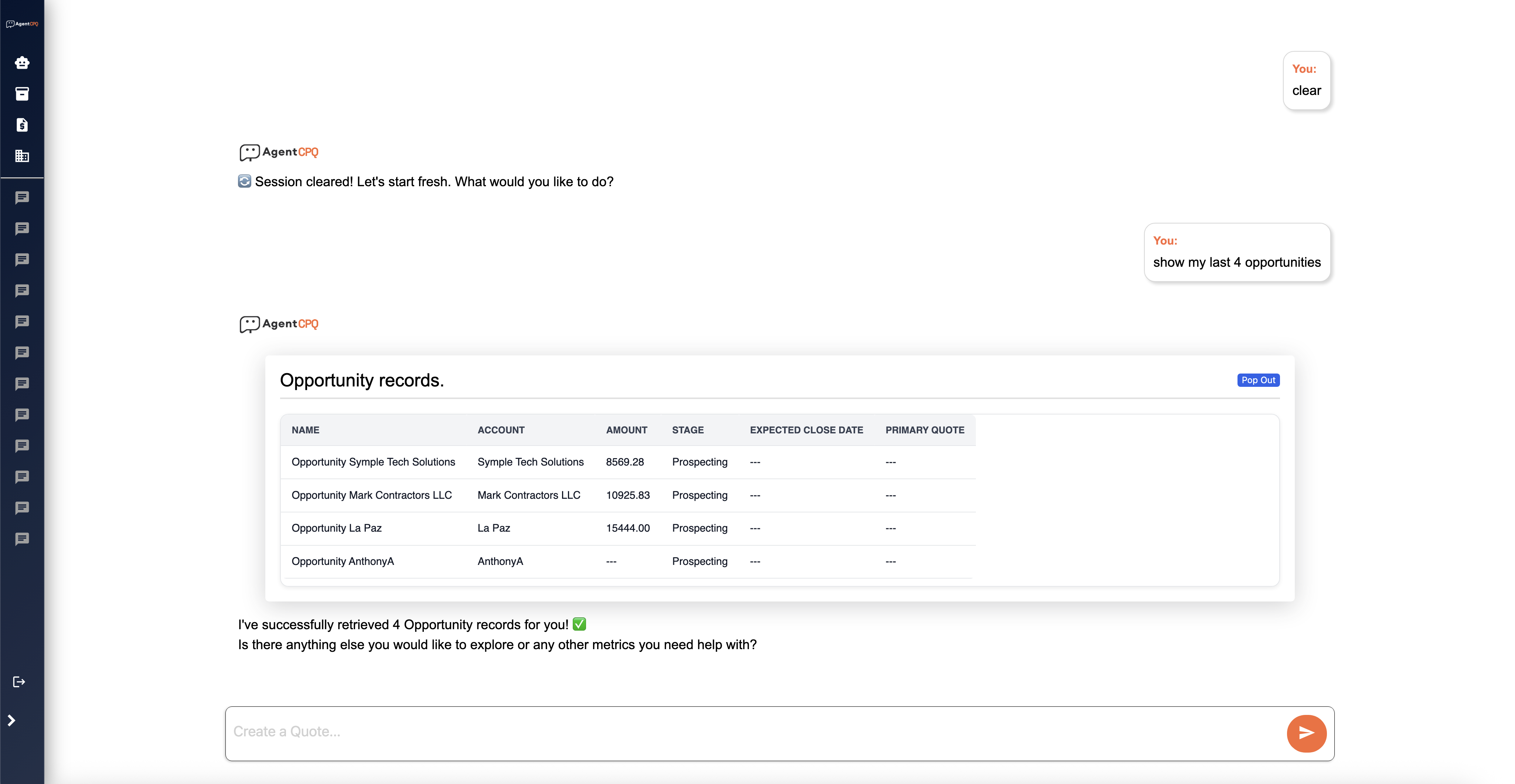 Salesperson using chat to generate quote on phone